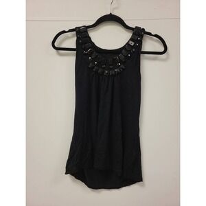 Belldini Top M Black Sleeveless Embellished Neck Womens Blouse Tank Shirt Medium